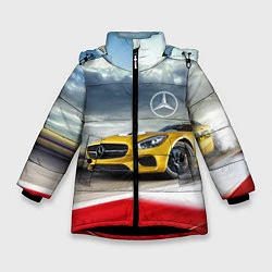Куртка зимняя для девочки Mercedes AMG V8 Biturbo на трассе, цвет: 3D-черный