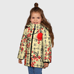 Куртка зимняя для девочки Иероглифы и сакура, цвет: 3D-черный — фото 2