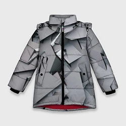 Куртка зимняя для девочки Металлическая хаотичная броня, цвет: 3D-красный