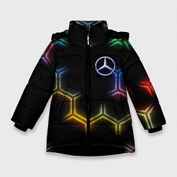 Куртка зимняя для девочки Mercedes - neon pattern, цвет: 3D-черный