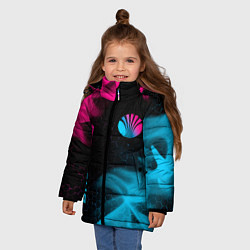 Куртка зимняя для девочки Daewoo - neon gradient: надпись, символ, цвет: 3D-черный — фото 2