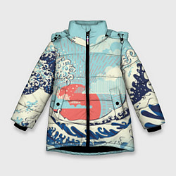 Зимняя куртка для девочки Морской пейзаж с большими волнами на закате