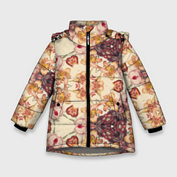 Куртка зимняя для девочки Цветы абстрактные розы, цвет: 3D-светло-серый