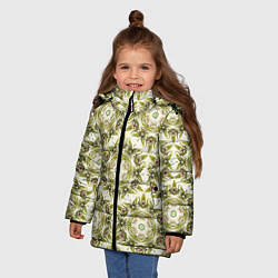 Куртка зимняя для девочки Цветы абстрактные зелёные, цвет: 3D-светло-серый — фото 2