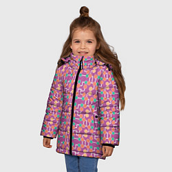 Куртка зимняя для девочки Геометрический паттерн на сиреневом фоне, цвет: 3D-красный — фото 2