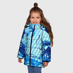 Куртка зимняя для девочки Синие линии, цвет: 3D-светло-серый — фото 2