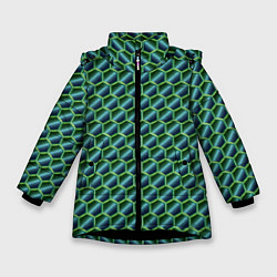 Куртка зимняя для девочки Шестиугольная Сетка, цвет: 3D-черный