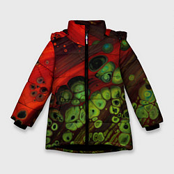 Куртка зимняя для девочки Абстрактные красный песок и зелёные камни, цвет: 3D-черный