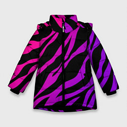 Куртка зимняя для девочки Неоновый паттерн линии, цвет: 3D-черный