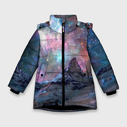 Куртка зимняя для девочки Снежная вершина и бесконечное космическое простран, цвет: 3D-черный