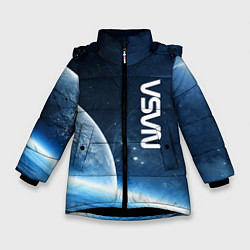 Куртка зимняя для девочки Космическое пространство - NASA, цвет: 3D-черный