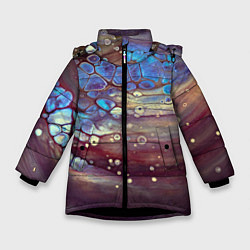 Куртка зимняя для девочки Тёмный песок и синие блестящие камни, цвет: 3D-черный