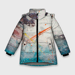 Куртка зимняя для девочки Абстрактные мазки красок на тенях и тумане, цвет: 3D-светло-серый