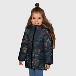 Куртка зимняя для девочки Новый год ночной лес, цвет: 3D-черный — фото 2