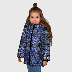Куртка зимняя для девочки Ажурный модный кружевной синий узор, цвет: 3D-светло-серый — фото 2