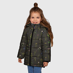 Куртка зимняя для девочки Полевые растения на темном фоне, цвет: 3D-светло-серый — фото 2