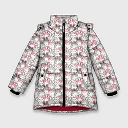 Куртка зимняя для девочки Маленький зайчики паттерн, цвет: 3D-красный