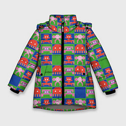 Куртка зимняя для девочки Пиксельный рисунок поп арт, цвет: 3D-светло-серый