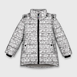 Куртка зимняя для девочки Головы человечков скетч, цвет: 3D-светло-серый