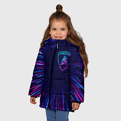 Куртка зимняя для девочки Lamborghini neon speed lines, цвет: 3D-черный — фото 2