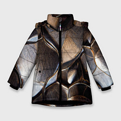 Куртка зимняя для девочки Бронзовая чешуя дракона доспех, цвет: 3D-черный