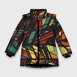 Куртка зимняя для девочки Абстракция в разноцветных линиях, цвет: 3D-черный
