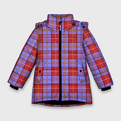 Куртка зимняя для девочки Ткань Шотландка красно-синяя, цвет: 3D-черный