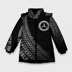 Куртка зимняя для девочки Mercedes tire tracks, цвет: 3D-черный