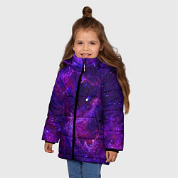 Куртка зимняя для девочки Неоновый космос и звезды, цвет: 3D-светло-серый — фото 2