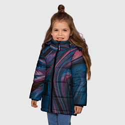 Куртка зимняя для девочки Абстрактные фиолетовые и синие волны с блёстками, цвет: 3D-черный — фото 2