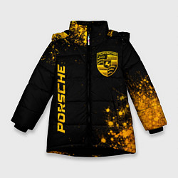 Куртка зимняя для девочки Porsche - gold gradient: надпись, символ, цвет: 3D-черный