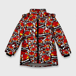 Куртка зимняя для девочки Геометри Даш демоны паттерн, цвет: 3D-светло-серый