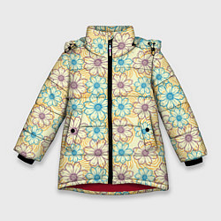 Куртка зимняя для девочки Цветы и спираль, цвет: 3D-красный