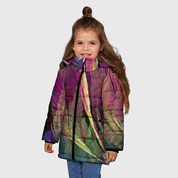 Куртка зимняя для девочки Неоновые волнообразные линии, цвет: 3D-светло-серый — фото 2