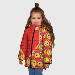 Куртка зимняя для девочки Новогодние смайлы, цвет: 3D-светло-серый — фото 2