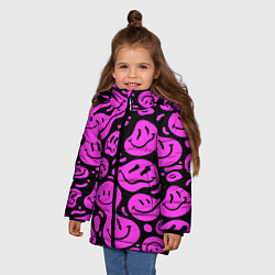 Куртка зимняя для девочки Кислотный розовый в смайликах, цвет: 3D-красный — фото 2