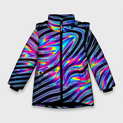 Куртка зимняя для девочки Голографические полосы, цвет: 3D-черный
