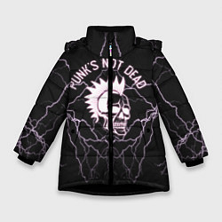 Куртка зимняя для девочки Punks not dead череп и молнии, цвет: 3D-черный