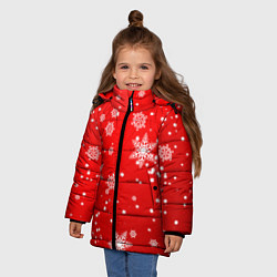Куртка зимняя для девочки Снежинки на красном фоне, цвет: 3D-красный — фото 2