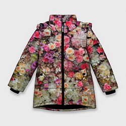 Куртка зимняя для девочки Бутоны роз, цвет: 3D-черный