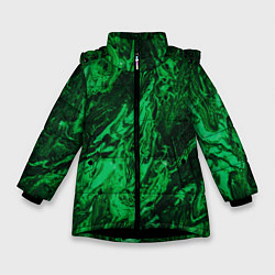 Куртка зимняя для девочки Зелёные краски во тьме, цвет: 3D-черный