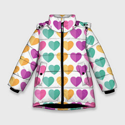 Куртка зимняя для девочки Яркие сердечки, цвет: 3D-черный