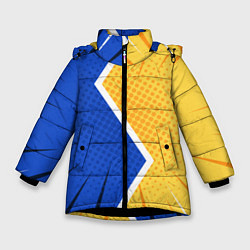 Куртка зимняя для девочки Желто-синяя молния, цвет: 3D-черный