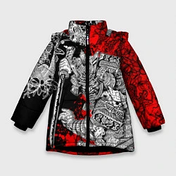 Куртка зимняя для девочки Самурай и драконы, цвет: 3D-черный