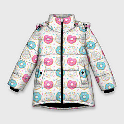 Зимняя куртка для девочки Разноцветные пончики с серым зайцем