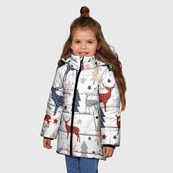 Куртка зимняя для девочки Олени в новогоднем лесу, цвет: 3D-красный — фото 2