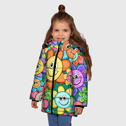 Куртка зимняя для девочки Ромашки - смайлы, цвет: 3D-черный — фото 2