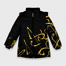 Зимняя куртка для девочки Золотая каллиграфия на черном фоне
