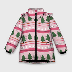 Куртка зимняя для девочки Новогодний свитер: розовый, цвет: 3D-черный