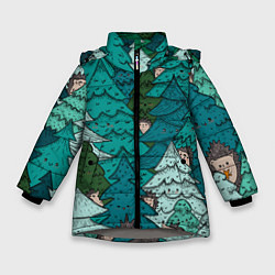 Зимняя куртка для девочки Ежи в еловом лесу